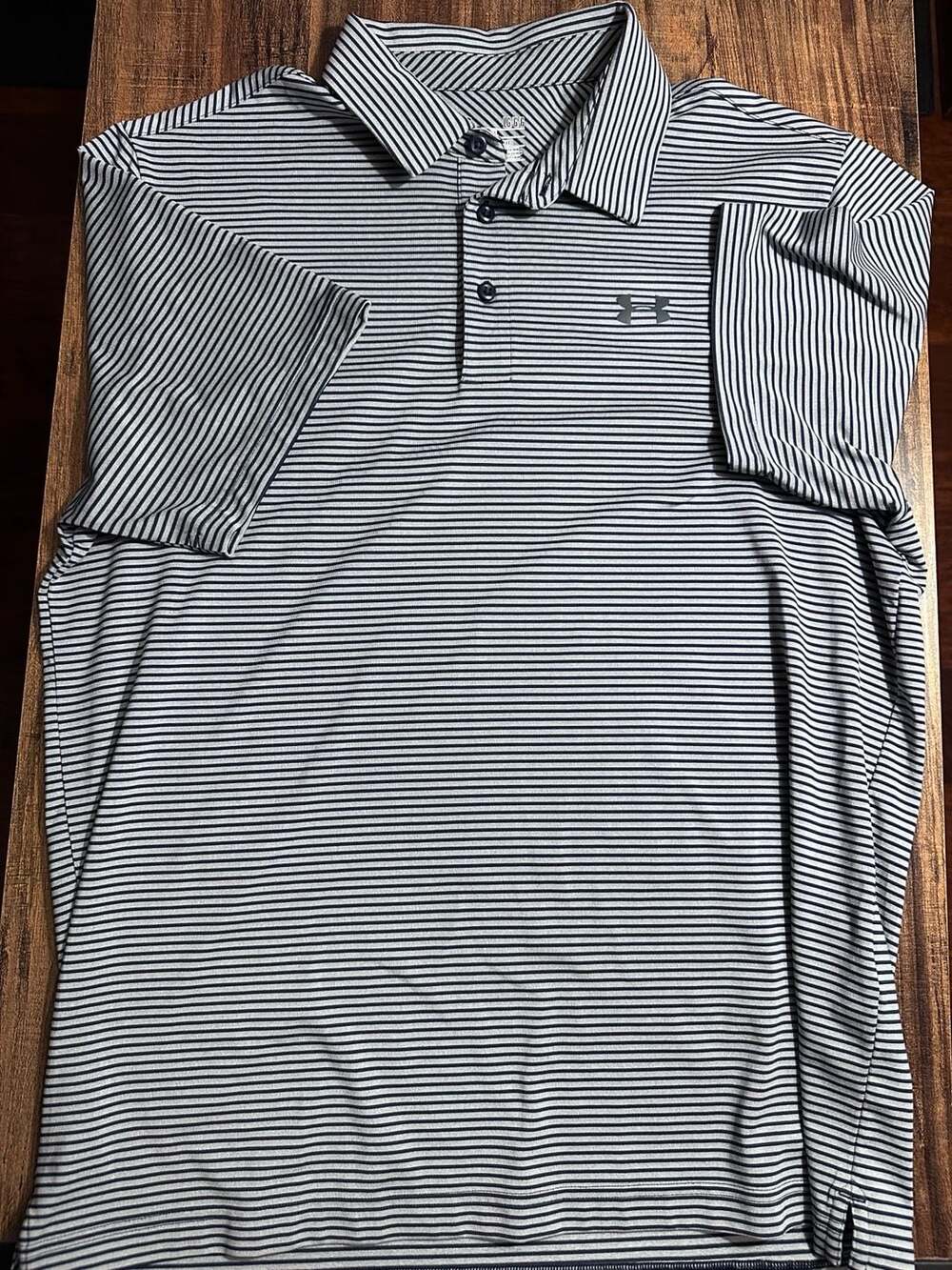 Under Armour HeatGear Polo Shirt Size L Striped Short Sleeve Golf
